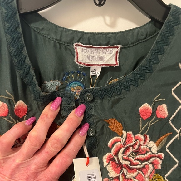 STUNNING ** LIKE NEW Johnny Was Silk Quito Victorian Prairie Blouse Long Sleeve - Picture 6 of 8